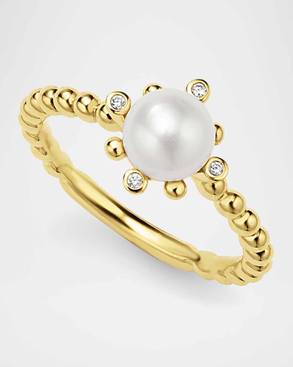 18K Gold Luna Fleur Pearl Diamond Ring
